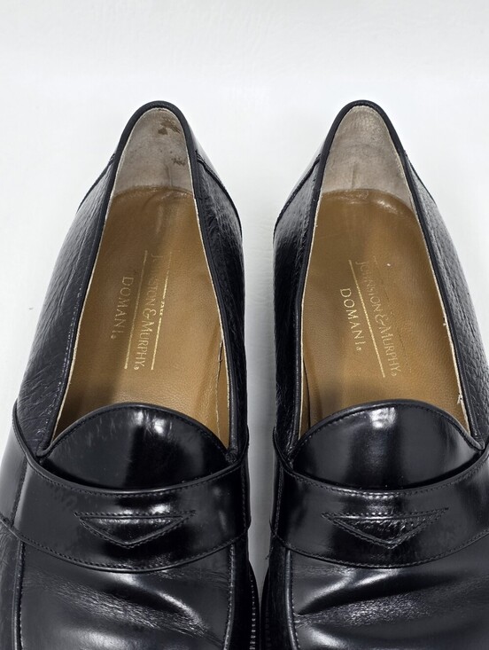Johnston Murphy Men Italian Black Leather Penny Loafers Slip-on Size 9 Pre-owned main image 6